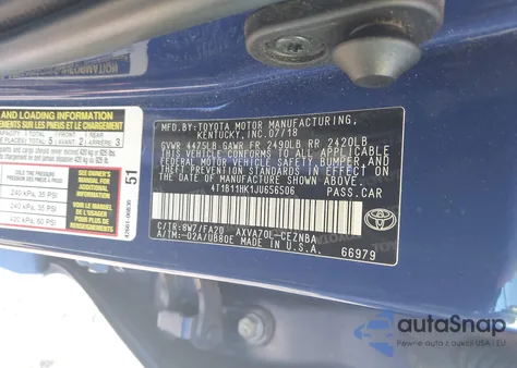 2018 Toyota Camry Le from USA, damaged, VIN 4T1B11HK1JU656506